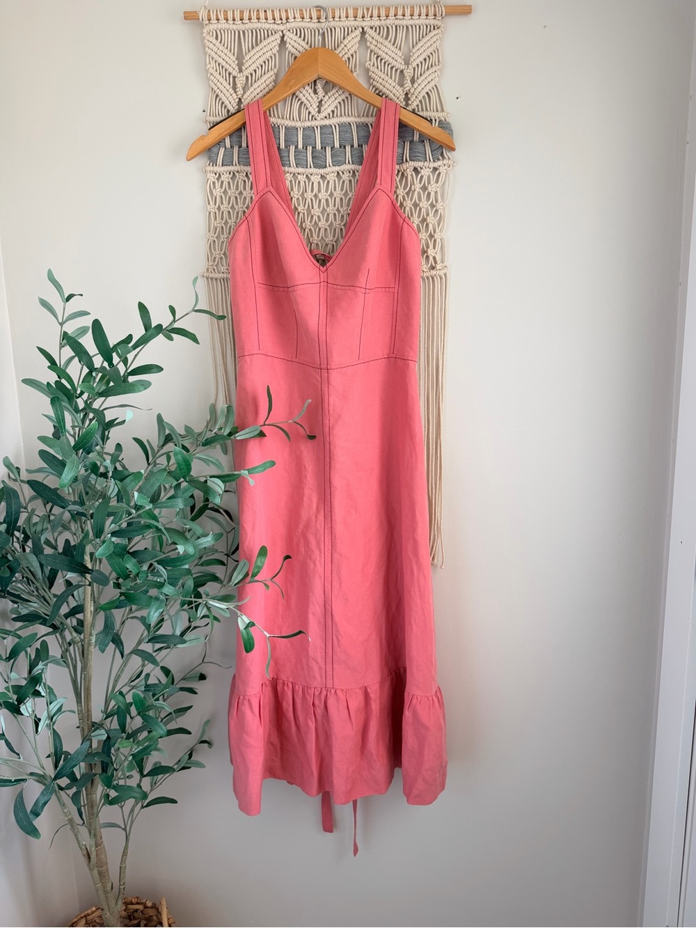 Rebecca Taylor Coral Pink V-Neck Midi Dress